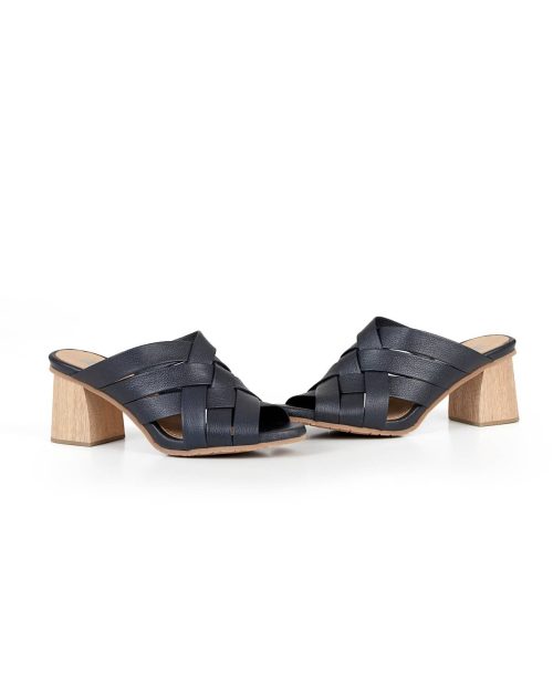 Sandalia de Tacón en Cuero y Madera - Ref. Z-2799 Negro