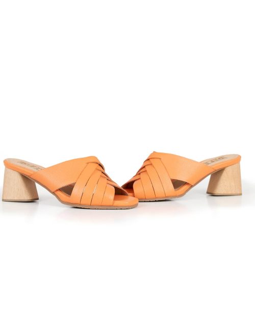Sandalia de Tacón en Cuero y Madera  - Ref. Z-2833  Naranja