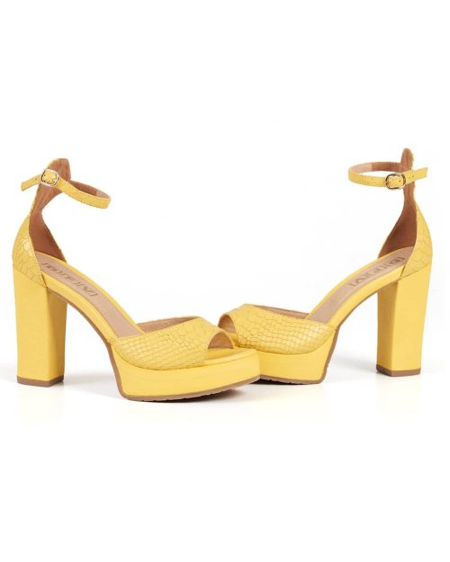 Sandalia de Tacón Alto en Cuero Texturado  - Ref. Z-2911 Amarillo