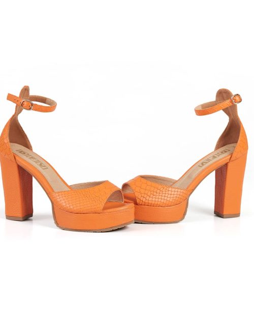 Sandalia de Tacón Alto en Cuero Texturado  - Ref. Z-2911 Naranja