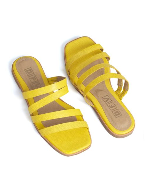 Sandalias Planas en Combinación de Cueros  - Ref. Z-2730 Amarillo
