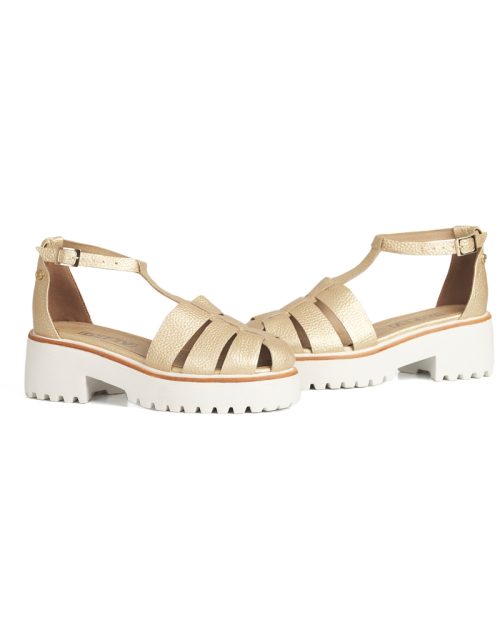 Sandalias Planas Con Suela Tractor  - Ref. Z-2794 Oro Perla
