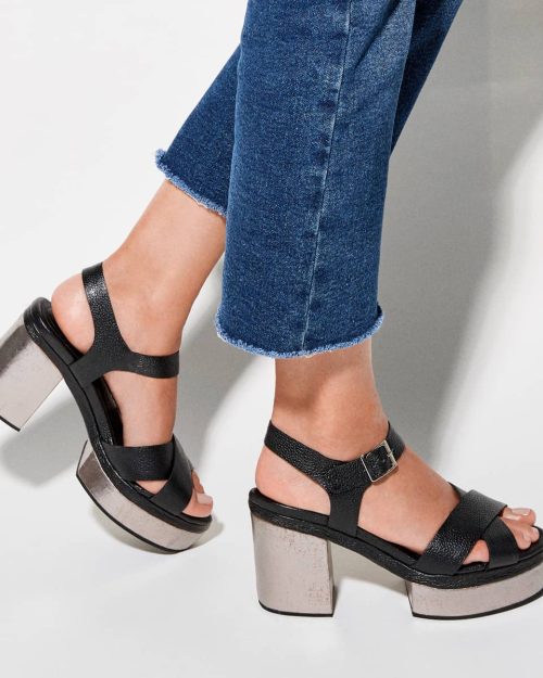 Sandalias en Cuero de Tacón - Ref. Z-3038 Negro y Plata