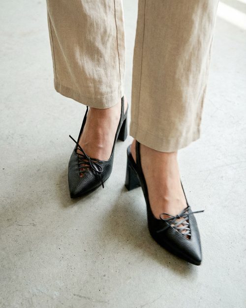 Zapato Cerrado Destalonado con Tacón En Cuero - Ref. Z-3350 Negro