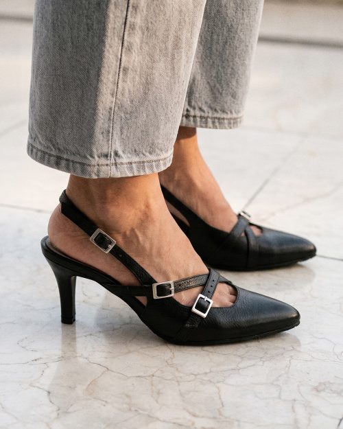 Zapato Cerrado Destalonado con Tacón Cuero - Ref. Z-3132 Negro