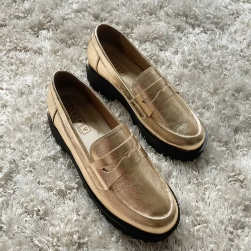 Zapatos Tipo Loafer con Plataforma - Ref. Z-3145 Dorado