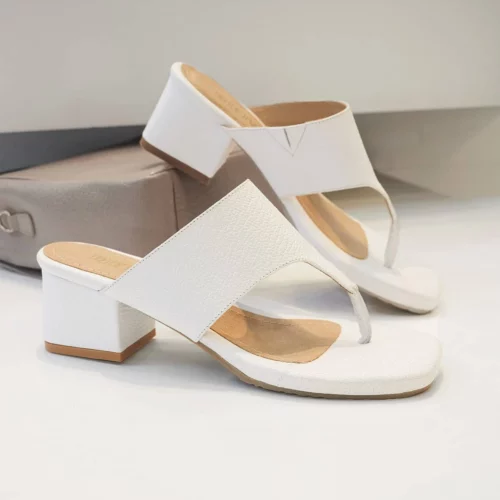 Sandalias En Cuero De Tacón   - Ref. Z-3093 Blanco