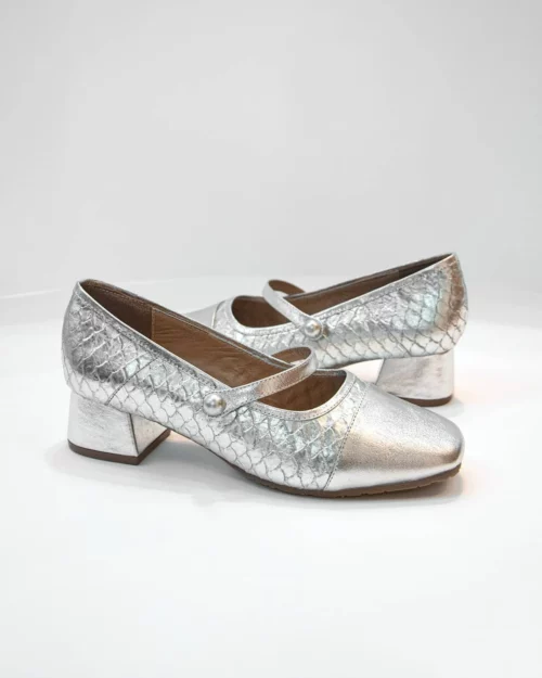 Zapato Cerrado con Tacón en Cuero- Ref. Z-3214 Plata