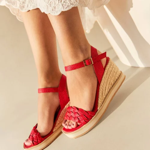 Plataforma en Combinación de Cueros y Yute - Ref. Z-3229 Rojo