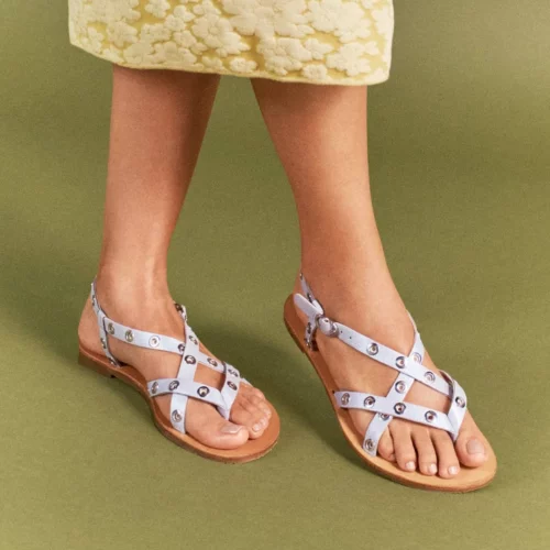 Sandalia Plana en Cuero - Ref. Z-3275 Plata