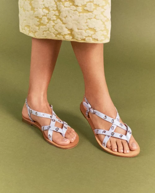 Sandalia Plana en Cuero - Ref. Z-3275 Plata