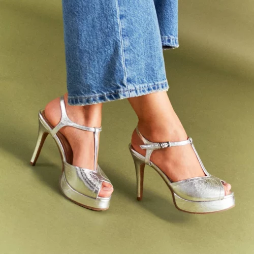 Sandalia de Tacón en Cuero - Ref. Z-3289 Plata