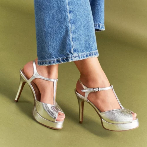 Sandalia de Tacón en Cuero - Ref. Z-3289 Plata