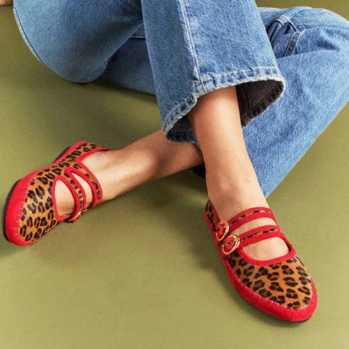 Zapato Tipo Merceditas (Mary Jane's) - Ref. Z-3268 Print Miel Con Rojo