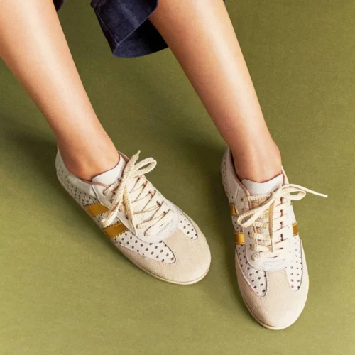 Tenis en Cuero - Ref. Z-3274 Blanco y Dorado