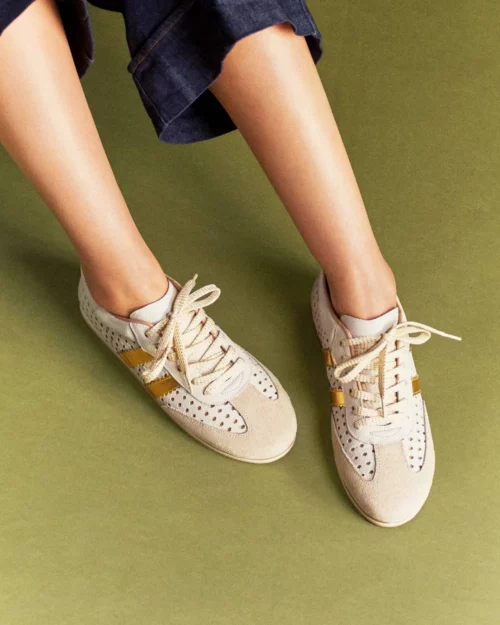 Tenis en Cuero - Ref. Z-3274 Blanco y Dorado