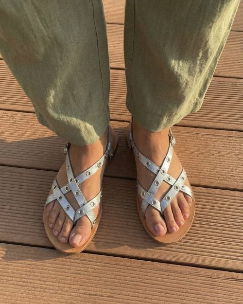 Sandalia Plana en Cuero - Ref. Z-3275 Plata