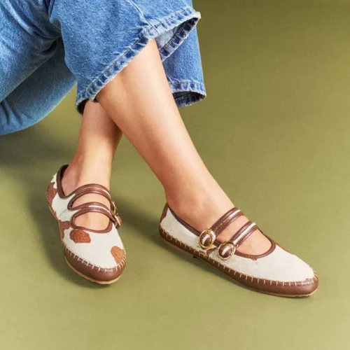 Zapato Tipo Merceditas (Mary Jane's) - Ref. Z-3268 Blanco con Print Café