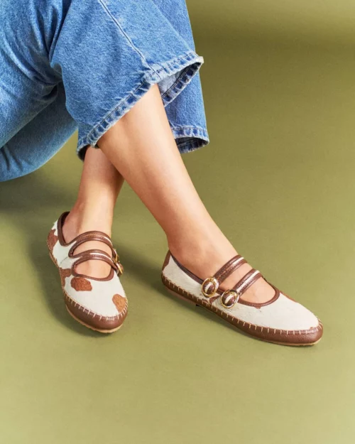 Zapato Tipo Merceditas (Mary Jane's) - Ref. Z-3268 Blanco con Print Café