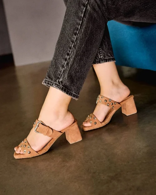 Sandalia de Tacón en Cuero - Ref. Z-3388 Gamo Chocolate Claro