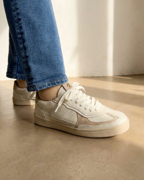 Tenis en Combinación de Cueros - Ref. Z-3377 Blanco y Arena