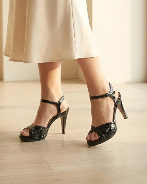 Sandalia de Tacón en Cuero - Ref. Z-3363 Negro