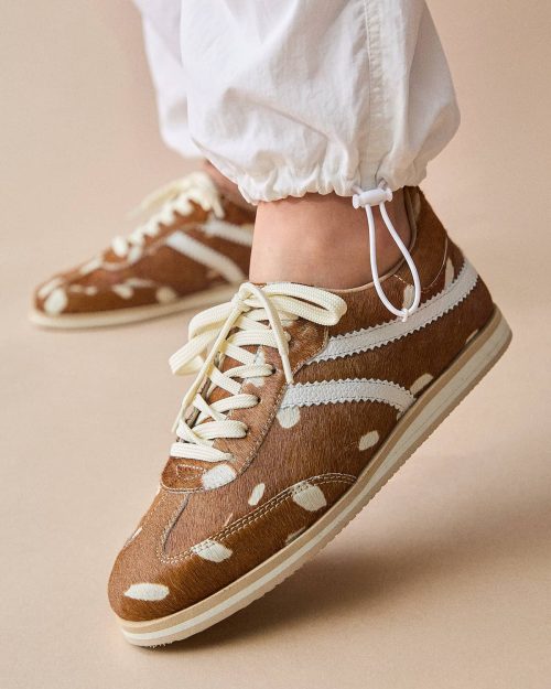 Tenis en Combinación de Cueros - Ref. Z-3422 Miel Print y Blanco