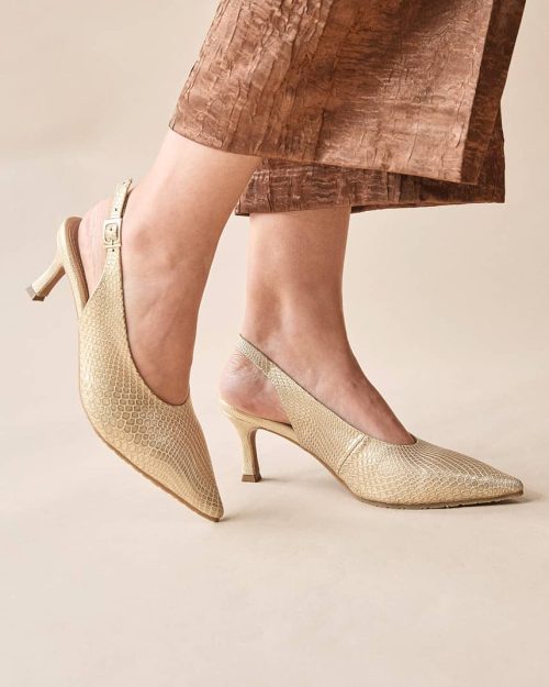 Zapato con Tacón Destalonado en Cuero – Ref. Z-3425 Oro