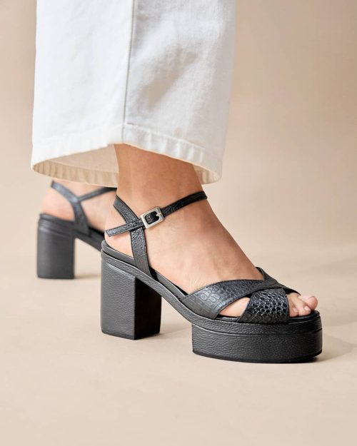 Sandalia de Tacón en Cuero - Ref. Z-3247 Negro