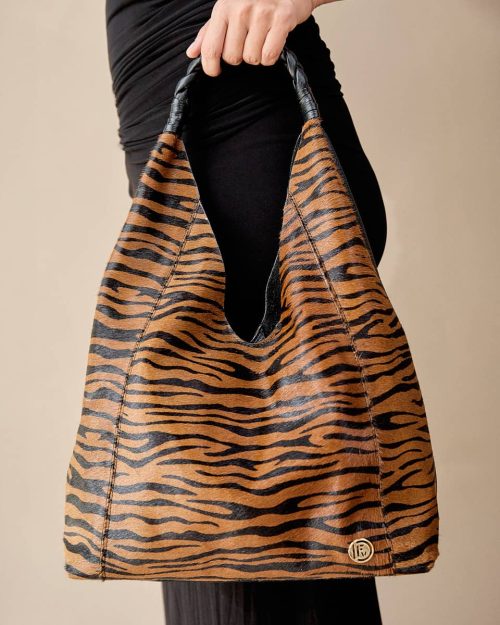 Bolso de Hombro en Cuero - Ref. B-1686 Print Miel Negro