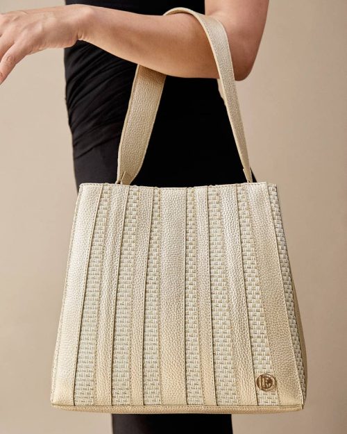 Bolso de Hombro en Cuero - Ref. B-1695 Dorado y Yute