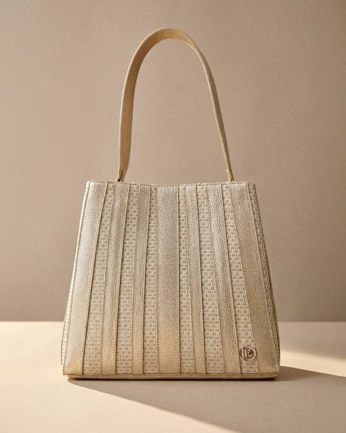 Bolso de Hombro en Cuero - Ref. B-1695 Dorado y Yute