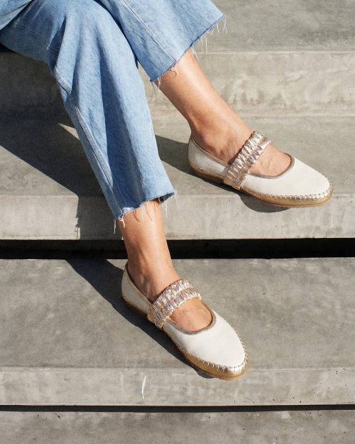 Zapato Tipo Merceditas (Mary Janes) - Ref. Z-3296 Blanco Con Dorado